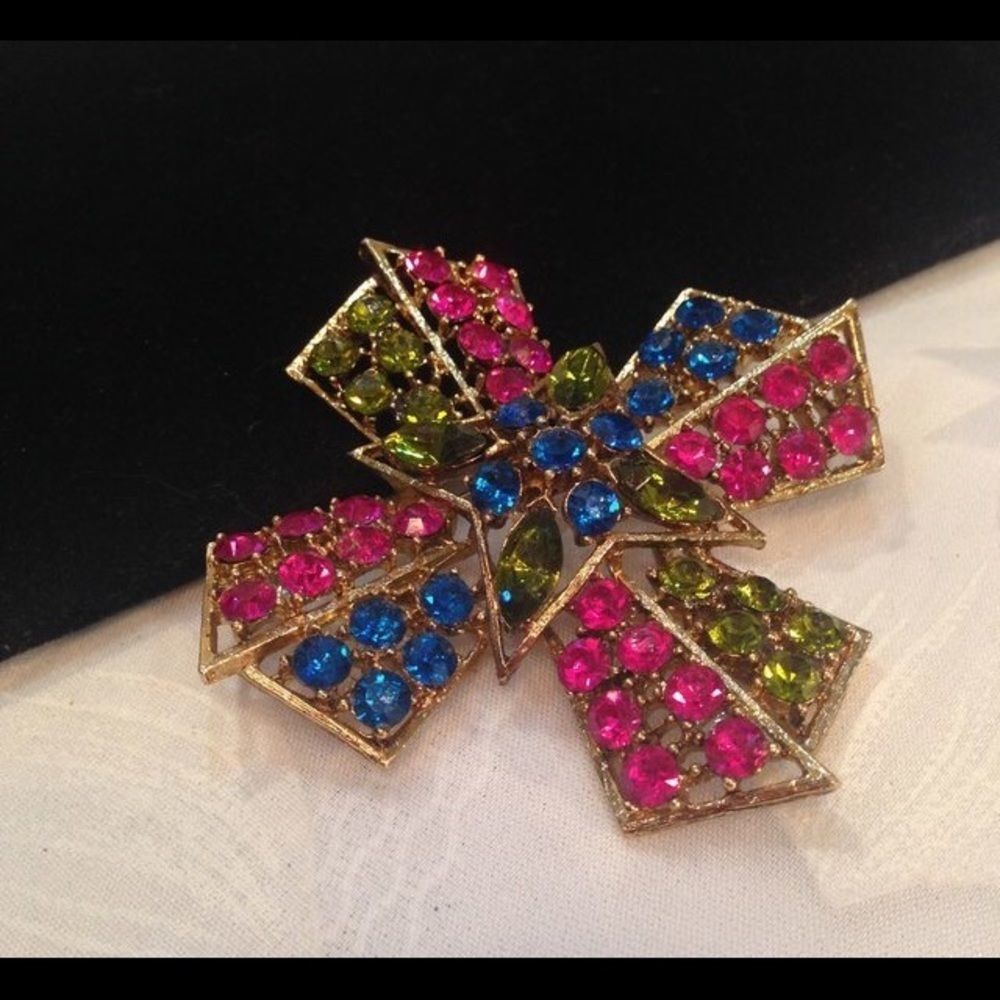 Vintage Multi-Color Rhinestone Brooch - Picture 2 of 4